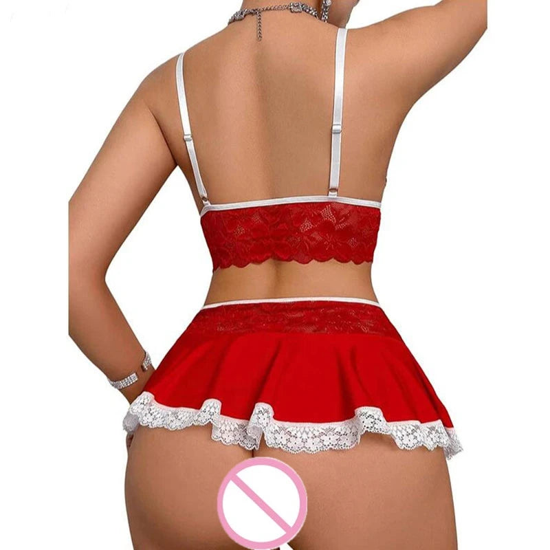 Cosplay Sexy Ropa Interior Sin Costuras Elegante Traje Erótico Para Mujer Sujetador Abierto Fantasía Mini Falda Conjunto De Liga