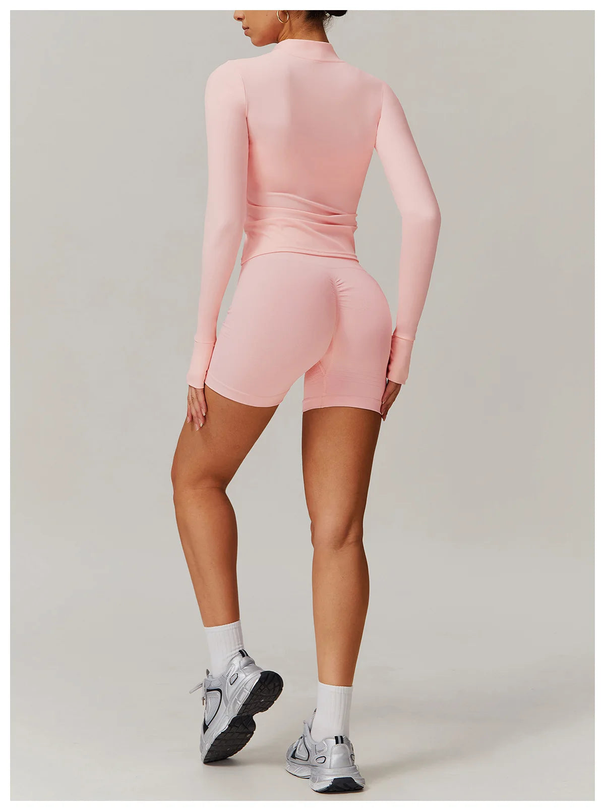 Conjunto deportivo de 2 piezas para mujer, chándal para correr, entrenamiento, con cremallera, pantalones cortos de manga larga, ropa de yoga, ropa deportiva