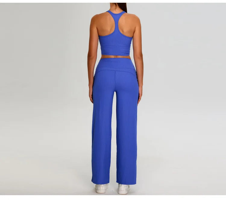 Pantalones de Yoga acanalados para mujer, leggings deportivos para gimnasio, leggings de cintura alta para fitness, pantalones deportivos para correr al aire libre, pierna recta.