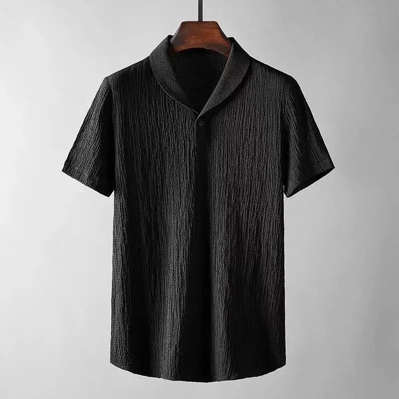 Conjunto de polo informal para hombre, moda de verano, manga corta plisada, cuello vuelto, traje de dos piezas, ropa ligera para hombre