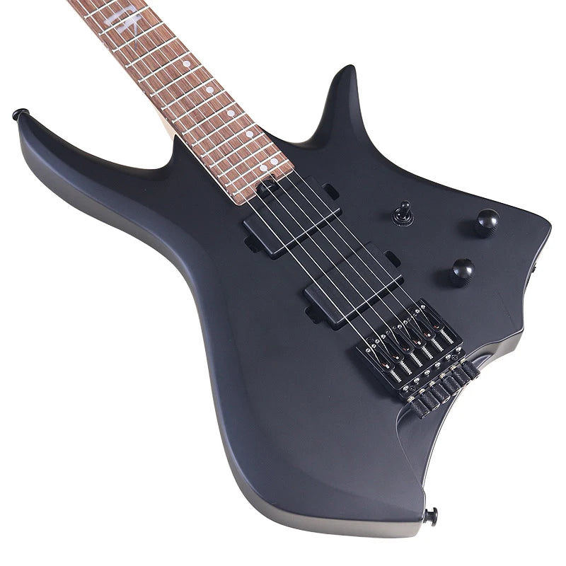 Mini guitarra eléctrica de 6 cuerdas sin pala, 30 pulgadas, cuerpo de madera maciza de paulownia, mástil de arce.