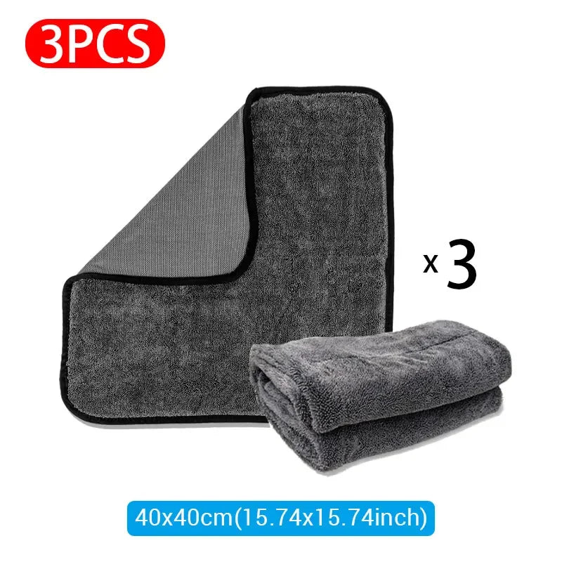 Toalla de microfibra para limpieza de autos de 1200 g/m²/600 g/m², de doble cara, súper absorbente, resistente a rayones y con pelusa suave.