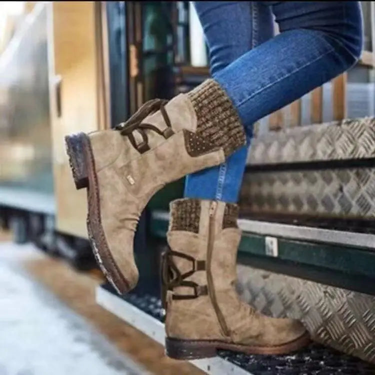 Botas de invierno a media pantorrilla para mujer, zapatos de invierno, botas de nieve a la moda para mujer, botas altas de gamuza cálidas 2025