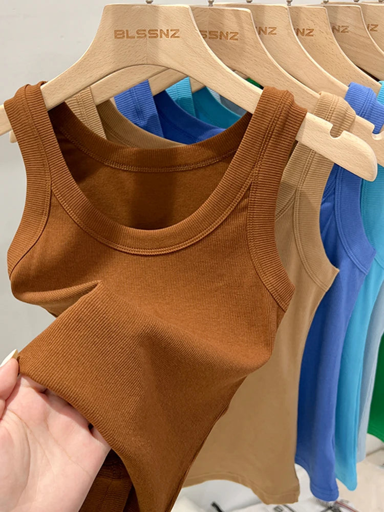 Zjaiss - Camisola de tirantes acanalada con cuello redondo para mujer, básica, elástica, de verano 2025