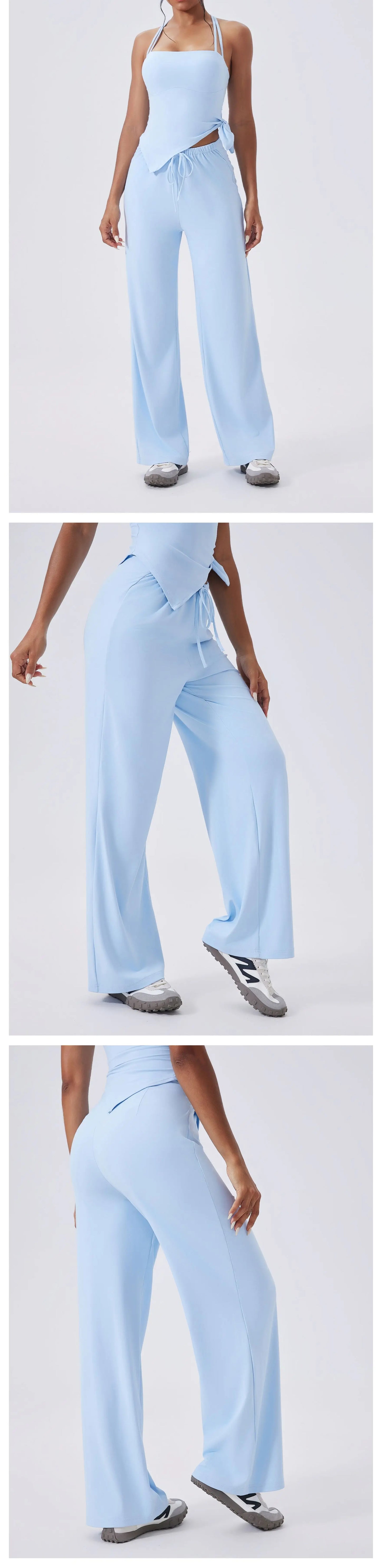Conjunto de yoga de 2 piezas para mujer, camisetas deportivas con lazo lateral, top corto de entrenamiento, conjunto de fitness, leggings de cintura alta para correr y gimnasio