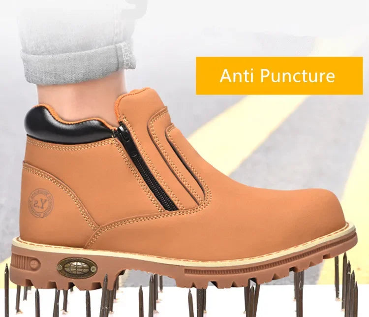 Zapatos de trabajo para hombre 2025, zapatos de seguridad impermeables, botas de cuero anti chispas, zapatos de soldador anti perforaciones y antideslizantes.