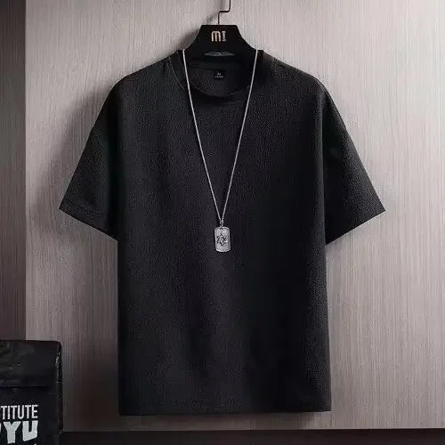 Camiseta de manga corta de lino suelto y seda helada para hombre, estilo nuevo de verano, camisa blanca de media manga, ropa interior térmica