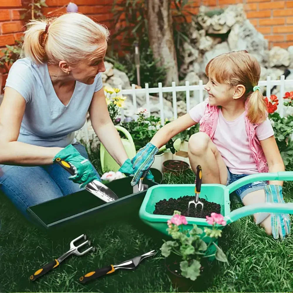 Paleta de mano para jardinería, rastrillo, cultivador y desmalezadora con mango ergonómico para trasplantar césped, tierras de cultivo y bonsái.