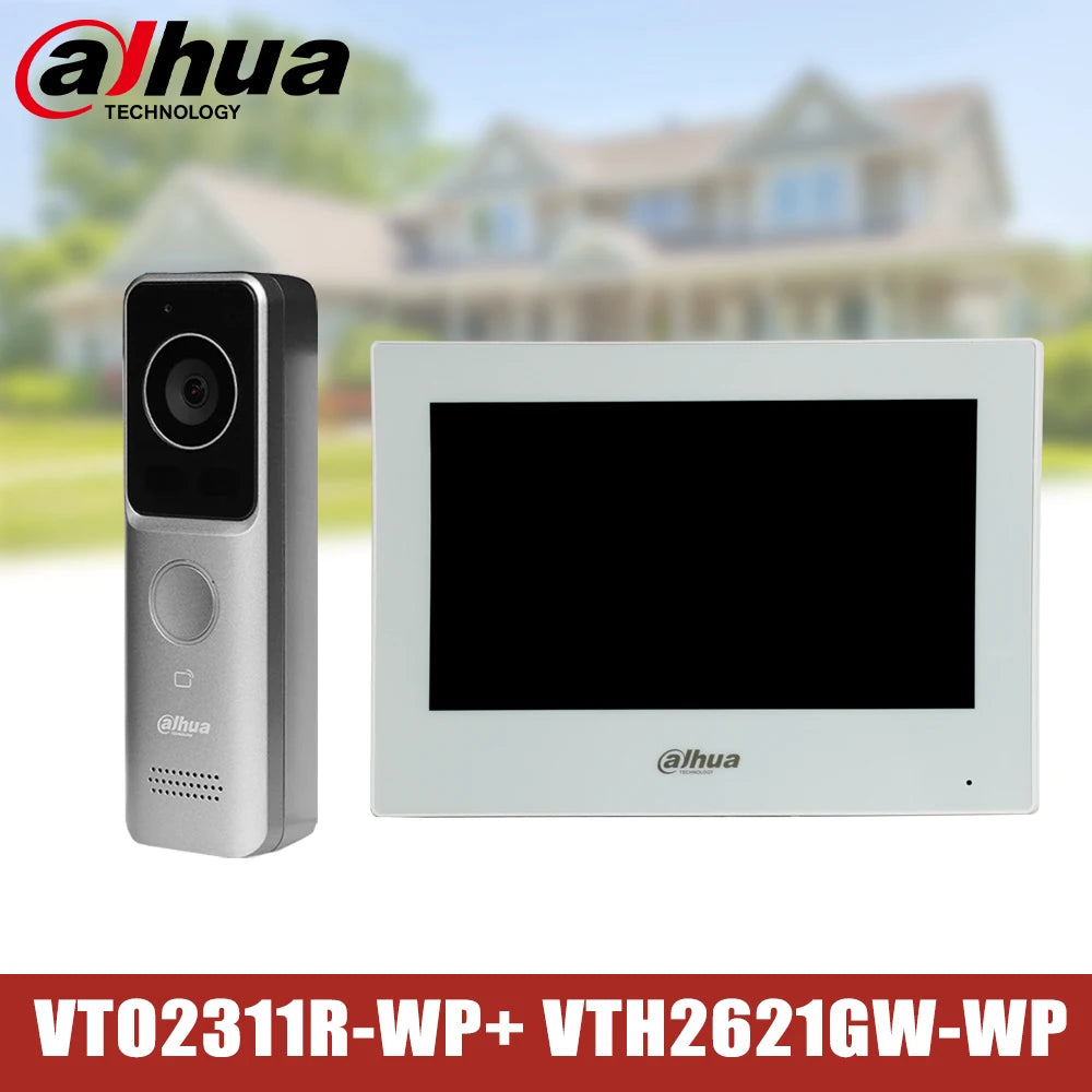 Dahua KTW02 Kit de videoportero IP PoE Sistema de monitor de vídeo WiFi inteligente VTO2311R-WP Timbre con pantalla de 7 pulgadas VTH2621G-WP