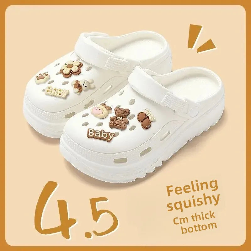 Sandalias de verano para mujer, antideslizantes, informales, con suela gruesa y agujeros negros, para playa, con cabeza de EVA, para hombre