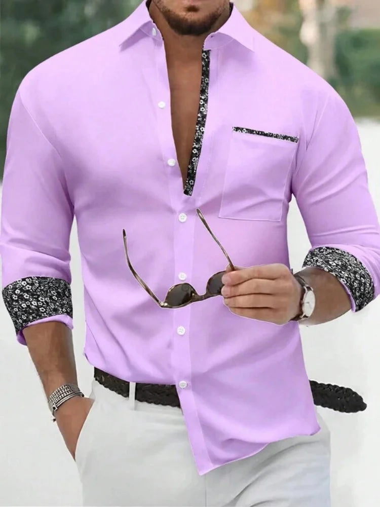 Autumn Quality Men's Long Sleeve Shirt Lapel Business Casual Pocket Shirt Style Office Shirt