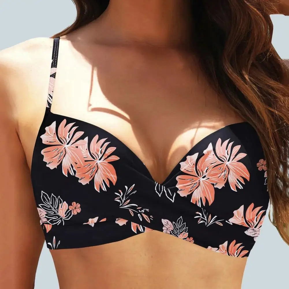 Sexy Ladies Beachwear Bra Tops Black for Swimwear Female Low Waist Swimsuit Women V-Neck Front Knotted Bikini Top Bathing Suit