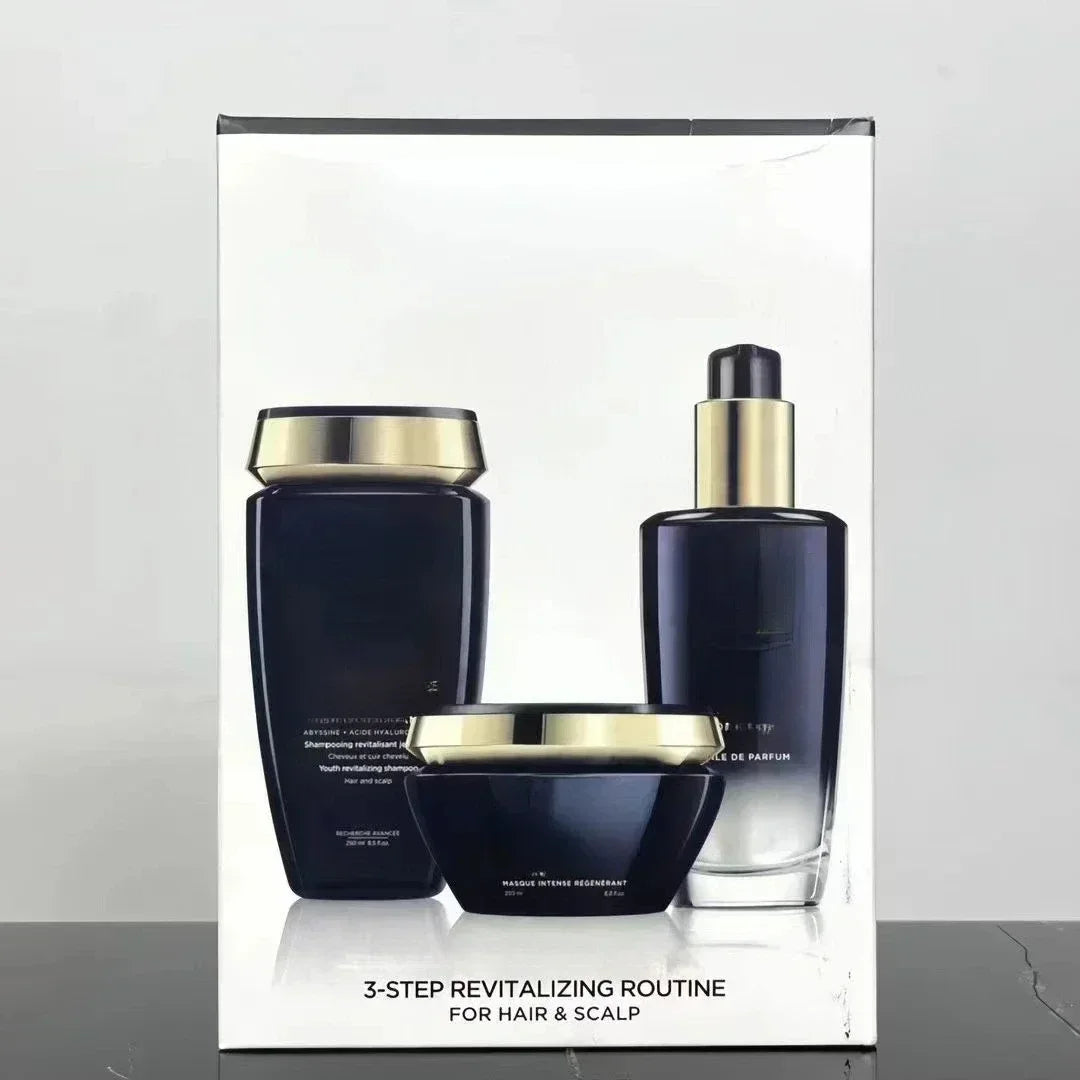 Rutina revitalizante de 3 pasos para cabello y cuero cabelludo