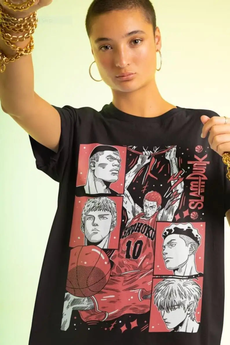 Camiseta de anime de baloncesto de los 90, ropa otaku, camiseta unisex con gráficos de anime