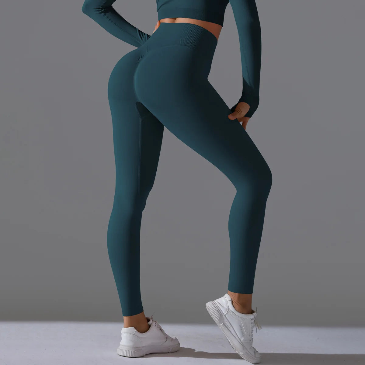 Leggings deportivos de yoga para mujer, sin costuras, cintura alta, elásticos, color sólido, para gimnasio, correr, secado rápido, realce y efecto moldeador.