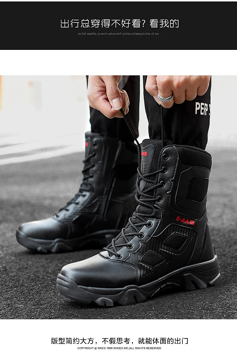 Botas tácticas para hombre, nuevas, de invierno, para combate, hasta el tobillo, antideslizantes, para trabajo, seguridad, botas militares, impermeables, para motocicleta.