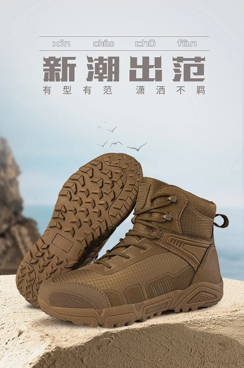 2024Men's Boots Outdoor Tactical mid-waist Boot Men's Hiking Shoes Non-slip Desert Combat Boots Men's Solid Color Snow Boots New
