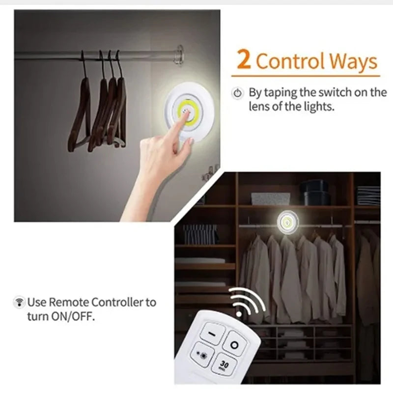 Luz LED regulable para debajo del gabinete con control remoto, funciona con pilas, luces LED para armarios, iluminación de baño, luz nocturna