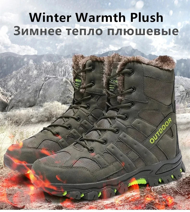 Brand Winter Men's Boots Thick Plush Warm Snow Boots Lace-UP Men Ankle Boots Outdoor Waterproof Men's Motorcycle Boots Size 47