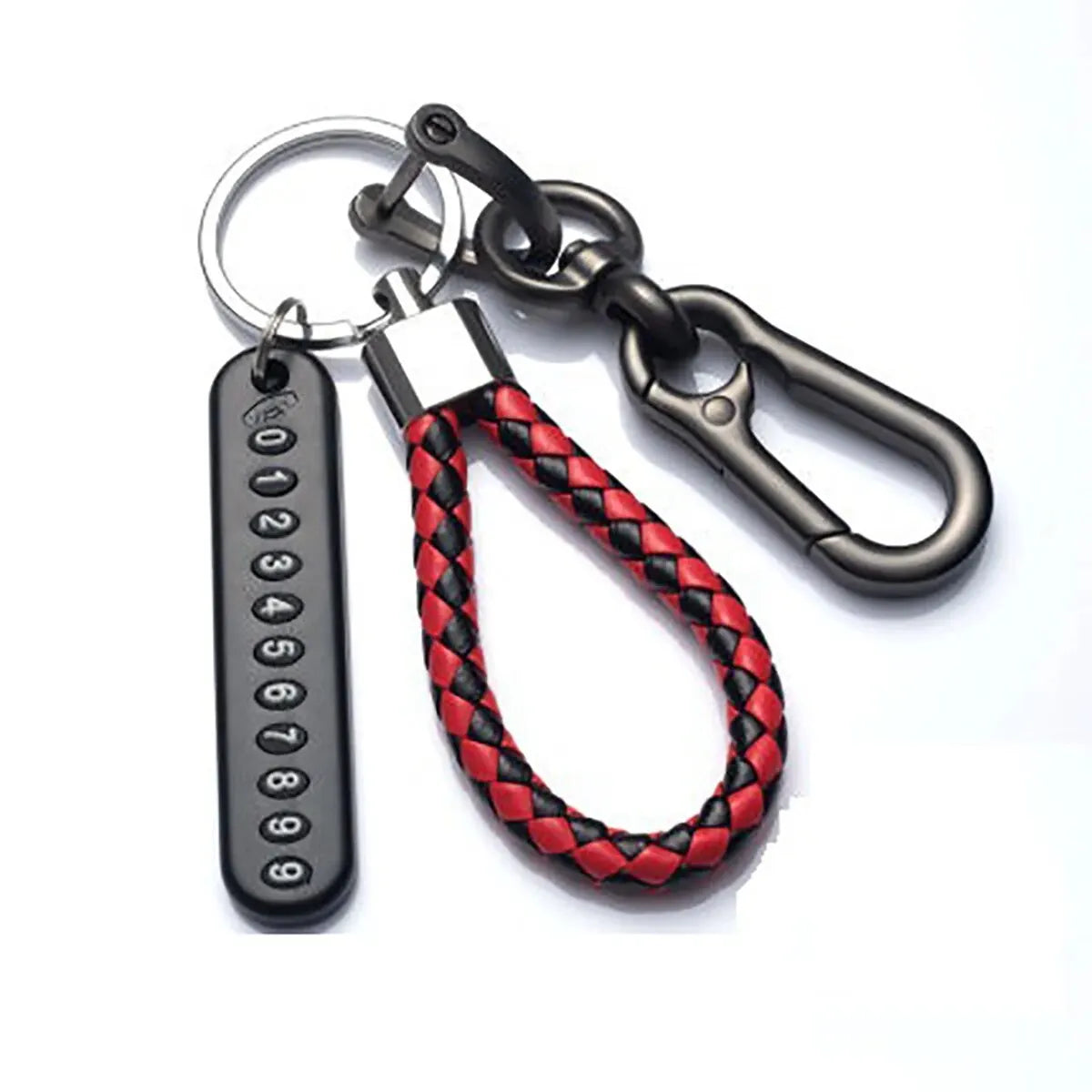 Llavero con colgante de placa de número de teléfono móvil DIY para hombre, estilo punk, cuerda de cuero tejida simple, antipérdida, accesorio para llavero de coche.