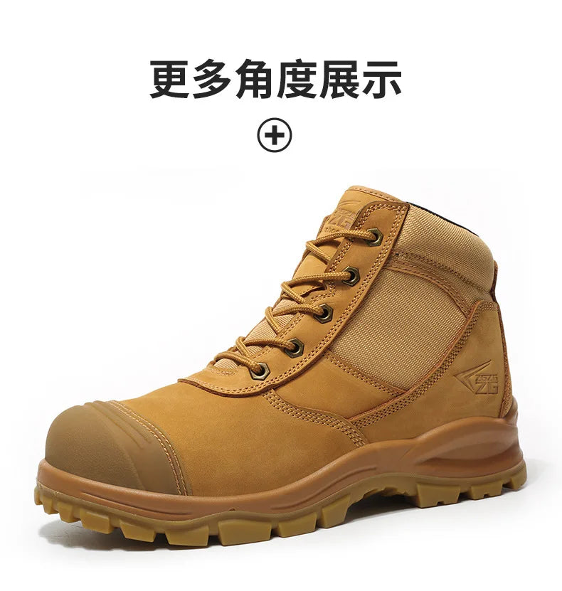 ROCKROOSTER Zapatos de senderismo para hombre, botas de caza impermeables, zapatos de seguridad de cuero, botines tácticos, zapatos de trabajo, zapatillas deportivas con punta de acero