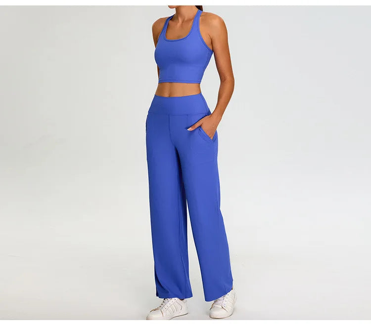 Pantalones de Yoga acanalados para mujer, leggings deportivos para gimnasio, leggings de cintura alta para fitness, pantalones deportivos para correr al aire libre, pierna recta.