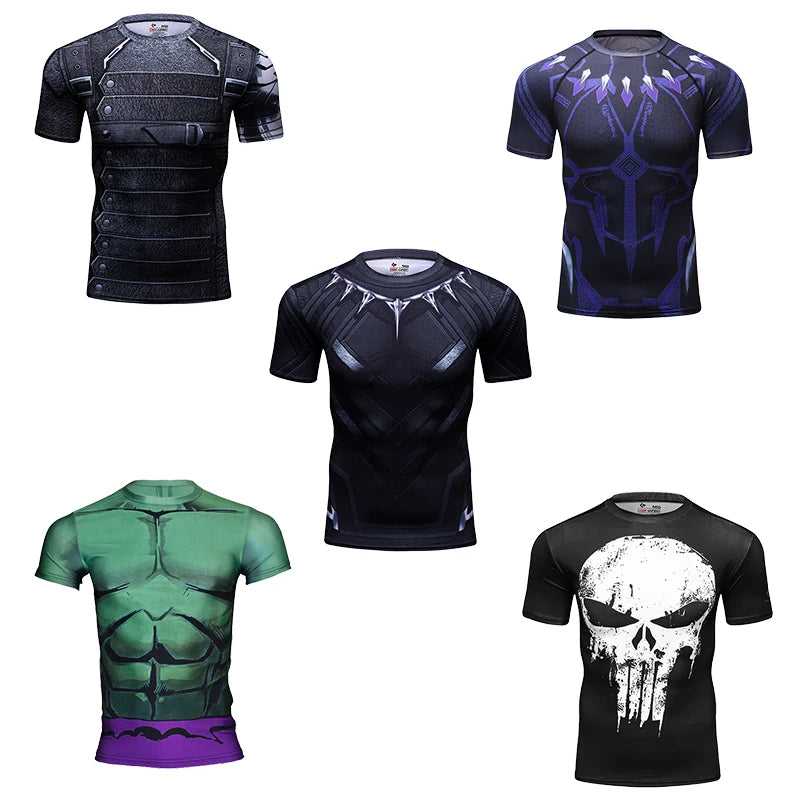 Ropa deportiva Marvel, camiseta de compresión de manga corta para hombre, para entrenamiento, deportes atléticos, fitness, gimnasio, running.