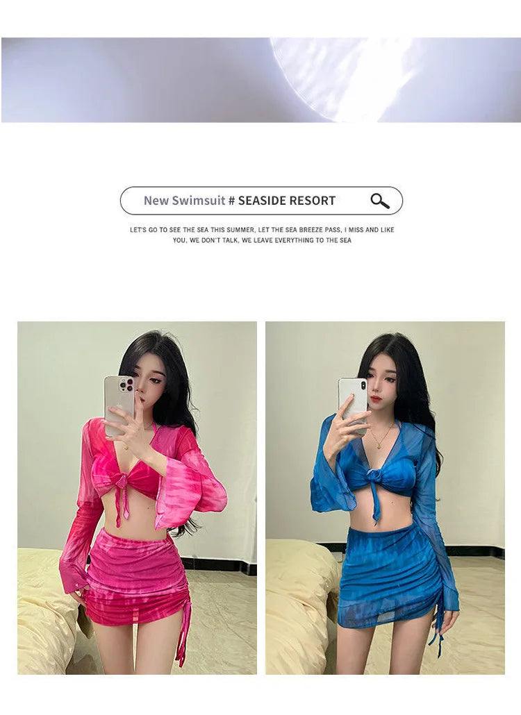 Conjunto de bikini para mujer, traje de baño Vaion separado, Pure Desire, sexy, de cuatro piezas, conservador, ajustado, pecho pequeño, fruncido, persona...