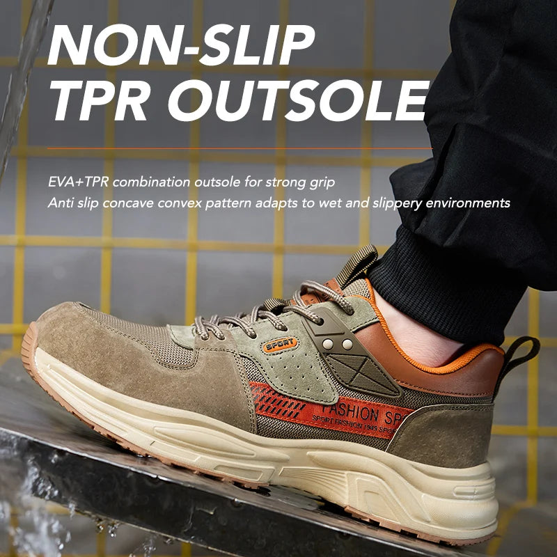 Zapato de trabajo antiperforación para hombre, zapatillas de trabajo de seguridad transpirables con puntera de acero, zapatos indestructibles, botas de trabajo transpirables.