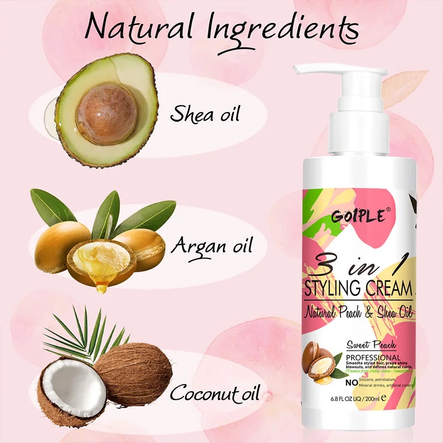 Acondicionador sin enjuague 3 en 1, crema para peinar, elasticidad de rizos, controla el frizz, da brillo al cabello, suaviza, mejora la definición y es ideal para todo tipo de cabello.
