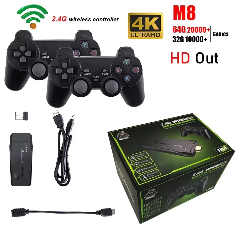 Consola de juegos retro con controladores duales inalámbricos de 2,4 G, 20 000 juegos precargados, 32/64 GB, compatibilidad con TV 4K para juegos.