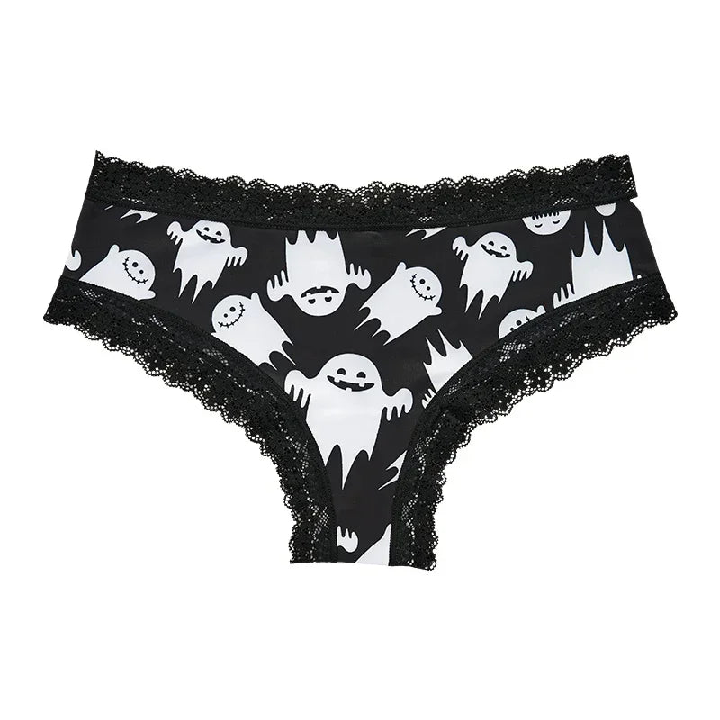 Ropa interior para mujer, bragas sexys con borde de encaje, estilo gótico, lencería con calavera rosa, pantalones triangulares cómodos y transpirables personalizados