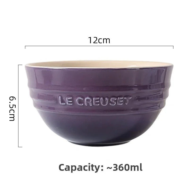 Cuenco de porcelana esmaltada de colores fríos Le Creuset, cuenco de arroz, cuenco para sopa con cara de arcoíris, cuenco francés con diseño de mono redondo para uso doméstico