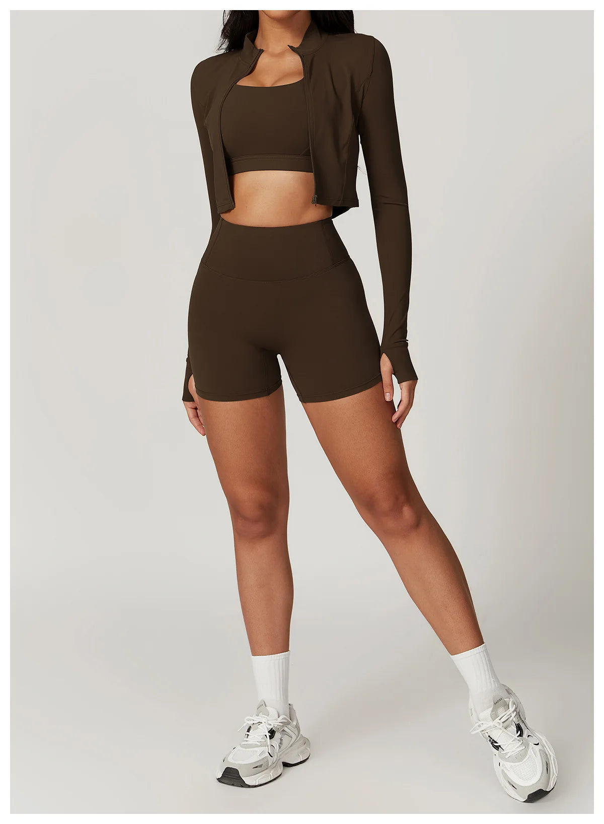 Conjunto de yoga de 3 piezas para mujer, conjuntos de entrenamiento, ropa deportiva para gimnasio, ropa deportiva con cremallera, leggings de manga larga y cintura alta, trajes deportivos, traje de yoga