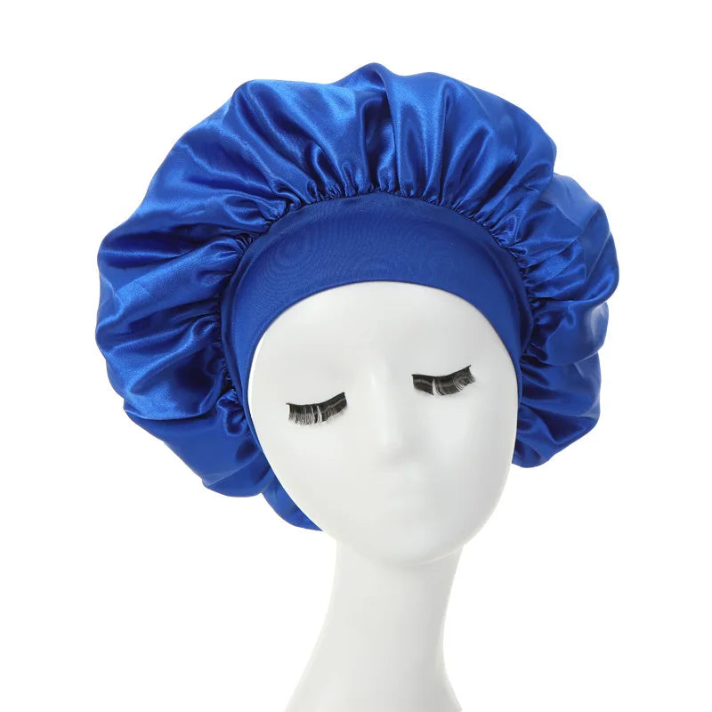Gorro de dormir para mujer, gorro de seda satinado de doble capa, ajustable, para ducha, para cabello rizado, accesorios de peinado.