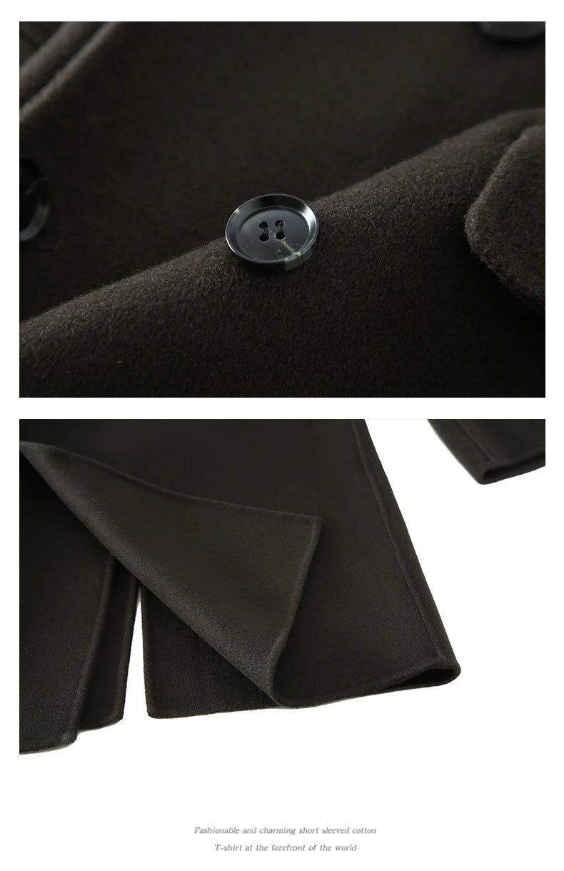 Autumn Winter New 100% Wool Double-sided Wool Coat Men's Korean Suit Collar Wide Fluffy Woolen Coat Simple and Luxurious