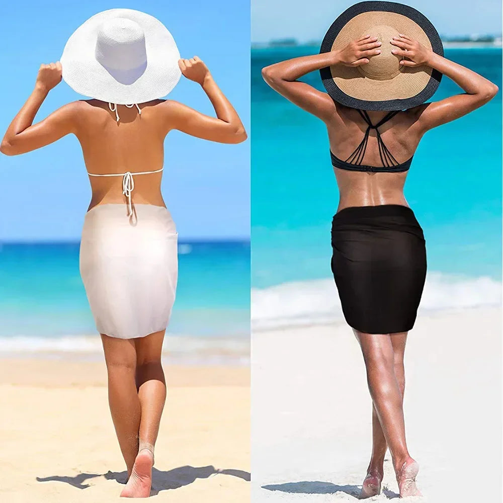 Traje de baño pareo corto de verano de gran tamaño de 50 x 180 cm, liso, para playa, bikini, falda de gasa transparente, bufanda, para playa