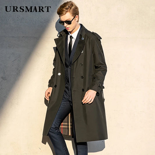 Super long windbreaker down liner  weatherproof men's trench coat British trend black trench coat men's casual coat