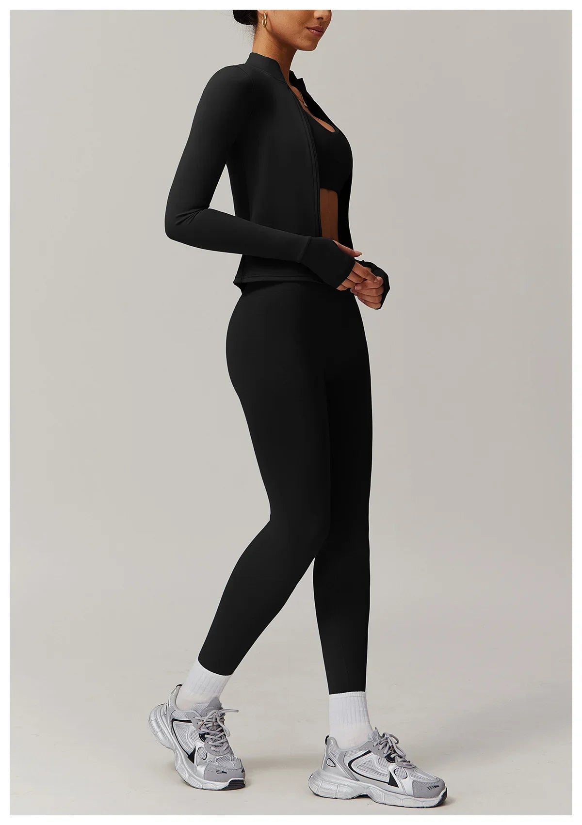 Conjunto deportivo de 2 piezas para mujer, chándal para correr, entrenamiento, con cremallera, pantalones cortos de manga larga, ropa de yoga, ropa deportiva