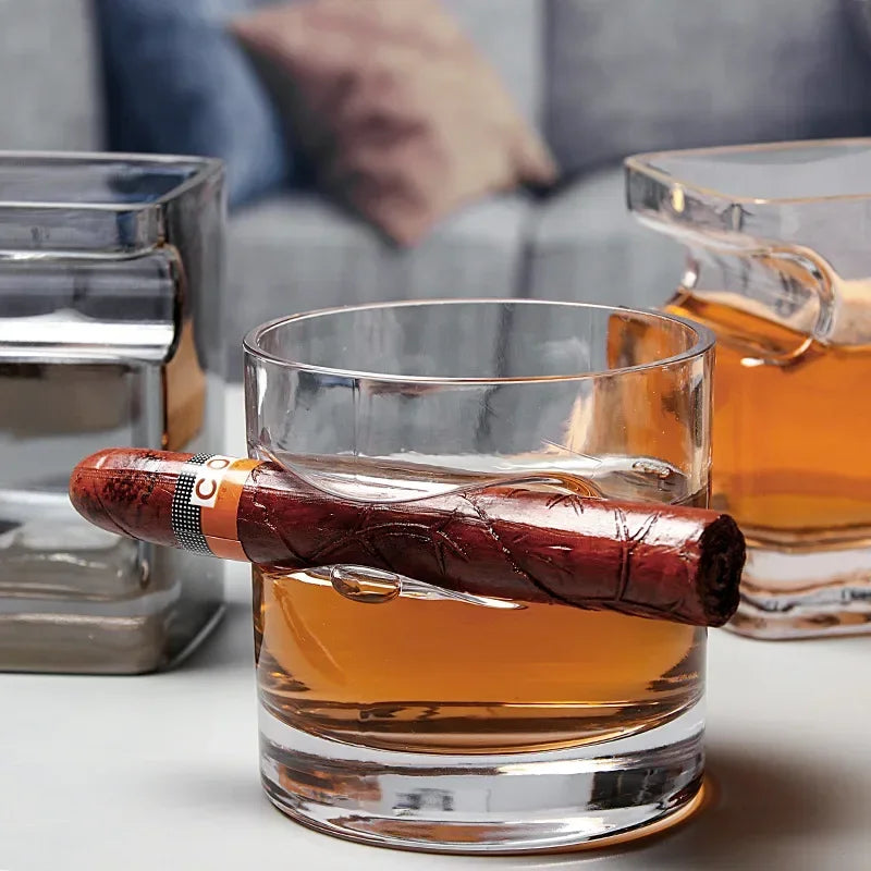 1 vaso de whisky de lujo creativo para el hogar - Vaso de whisky antiguo con reposapuros dentado de 12,85 oz