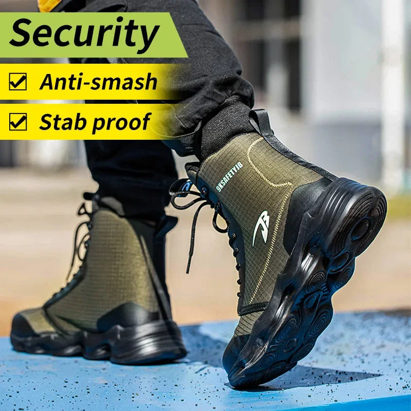2024 Nuevos zapatos de seguridad para hombre, botas altas de trabajo, zapatillas de trabajo con puntera de acero, botas de trabajo antigolpes y a prueba de pinchazos, zapatos indestructibles