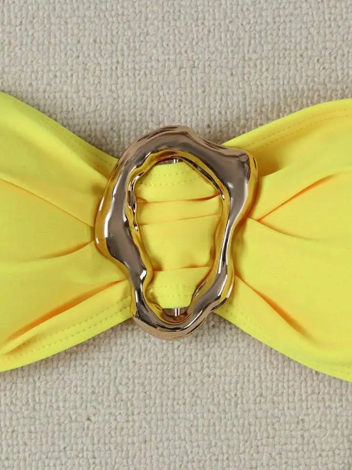 Conjuntos de bikini sin tirantes para mujer, traje de baño de dos piezas con efecto push up, bañadores sexys de color liso, ropa de playa sin espalda para mujer