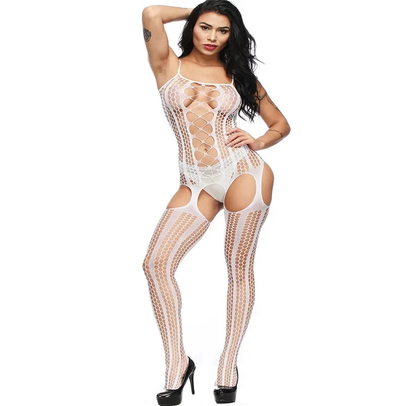 Lencería sexy, medias de cuerpo, body de osito de peluche, body erótico caliente, body con entrepierna abierta, medias de malla elástica, lencería erótica.