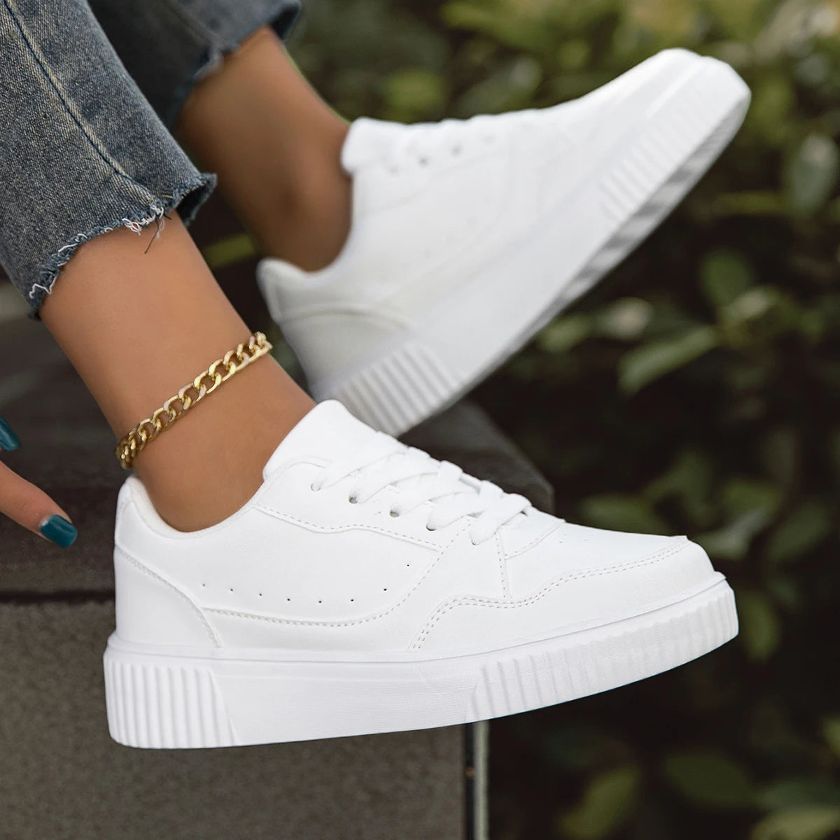 Zapatos de mujer ligeros y transpirables, planos blancos, para fiesta, informales, deportivos, para correr, a la moda, para oficina, con cordones.