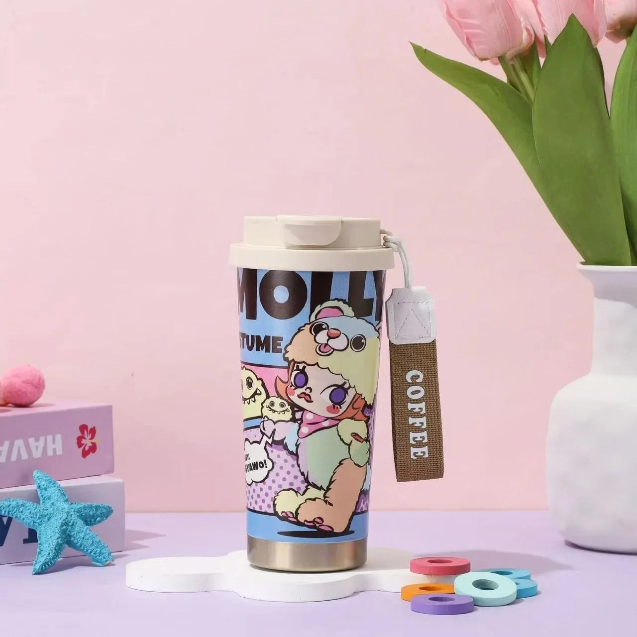 Nueva taza portátil de acero inoxidable con aislamiento, doble vaso con pajita y diseño de campanilla, regalo de gran valor estético, artículos para el hogar.