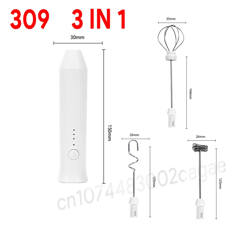 Espumador de leche eléctrico + batidor de huevos inalámbrico con carga tipo C, 3 velocidades, miniespumador de mano, batidor de café, herramientas de cocina