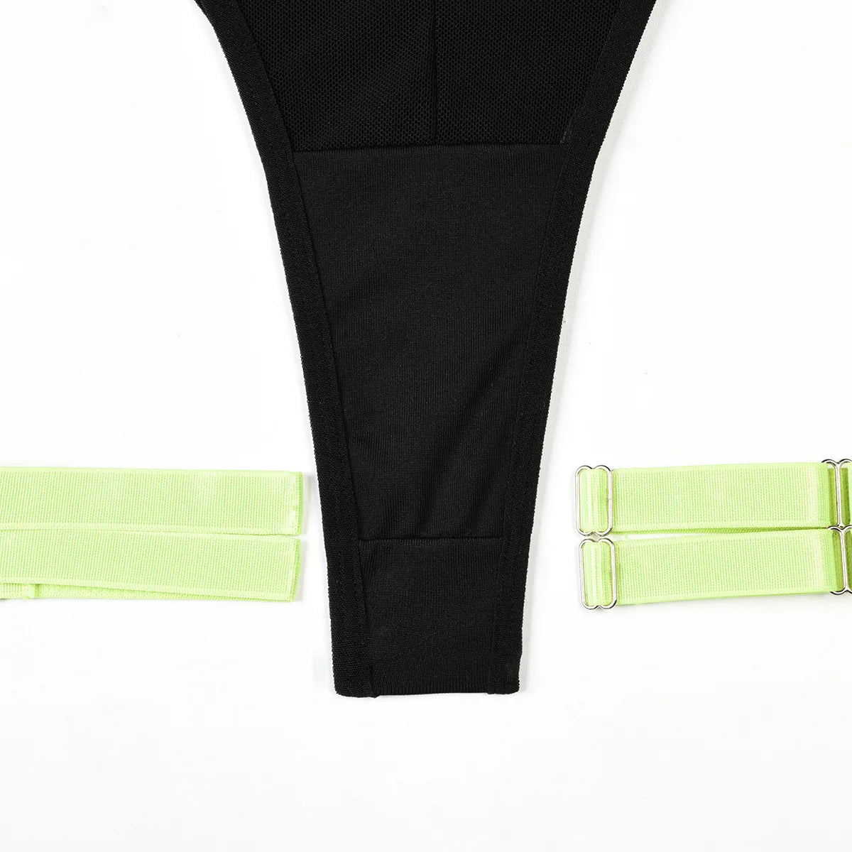 Conjunto de lencería sexy para mujer, con panel de encaje, escote en V profundo, glúteos abiertos, tirantes con forma de corazón de melocotón, cadena cruzada, liguero, ropa interior de tres piezas