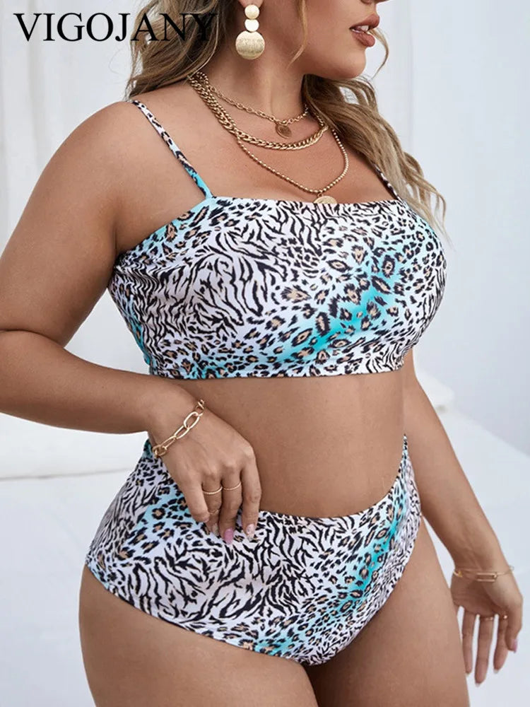 VigoJany 2025 Bikini de cintura alta con estampado de talla grande para mujer, traje de baño push up con tirantes, traje de baño de playa sin espalda, ropa de verano