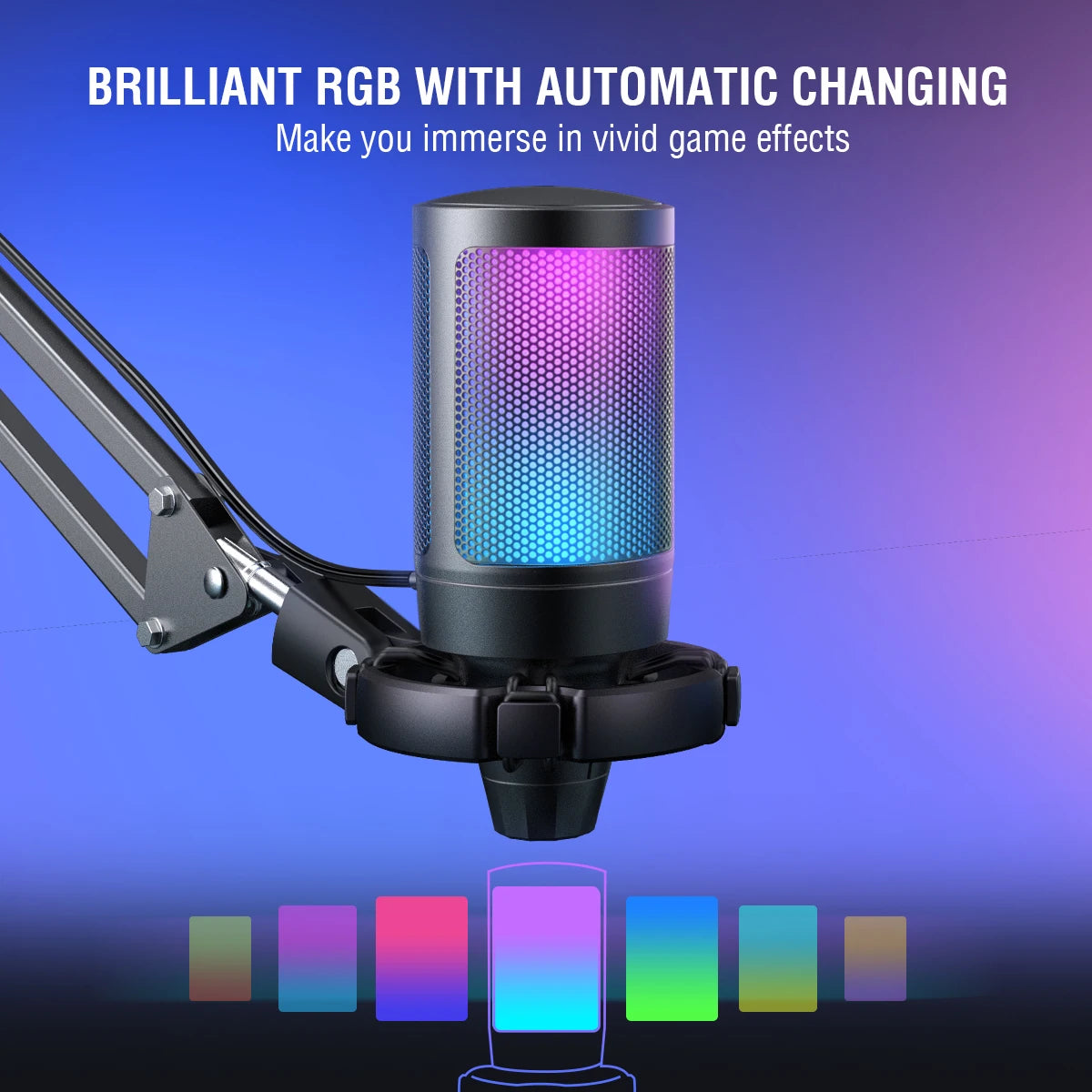 Kit de micrófono USB para juegos FIFINE para PC, PS4/5, micrófono cardioide de condensador con botón de silencio/RGB/soporte de brazo, para transmisión de video - A6T