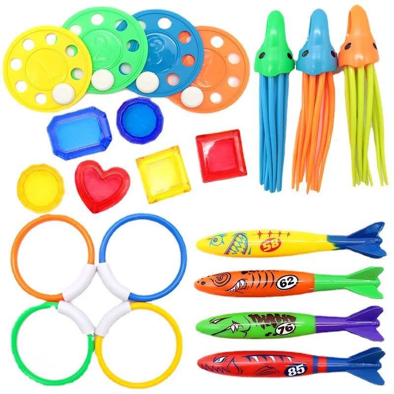 Juguetes de natación y buceo para niños, pez, delfín, boya, piscina, búsqueda del tesoro, buceo, diamante acuático, juego de agua para niños, juego de juguetes reutilizable, regalo